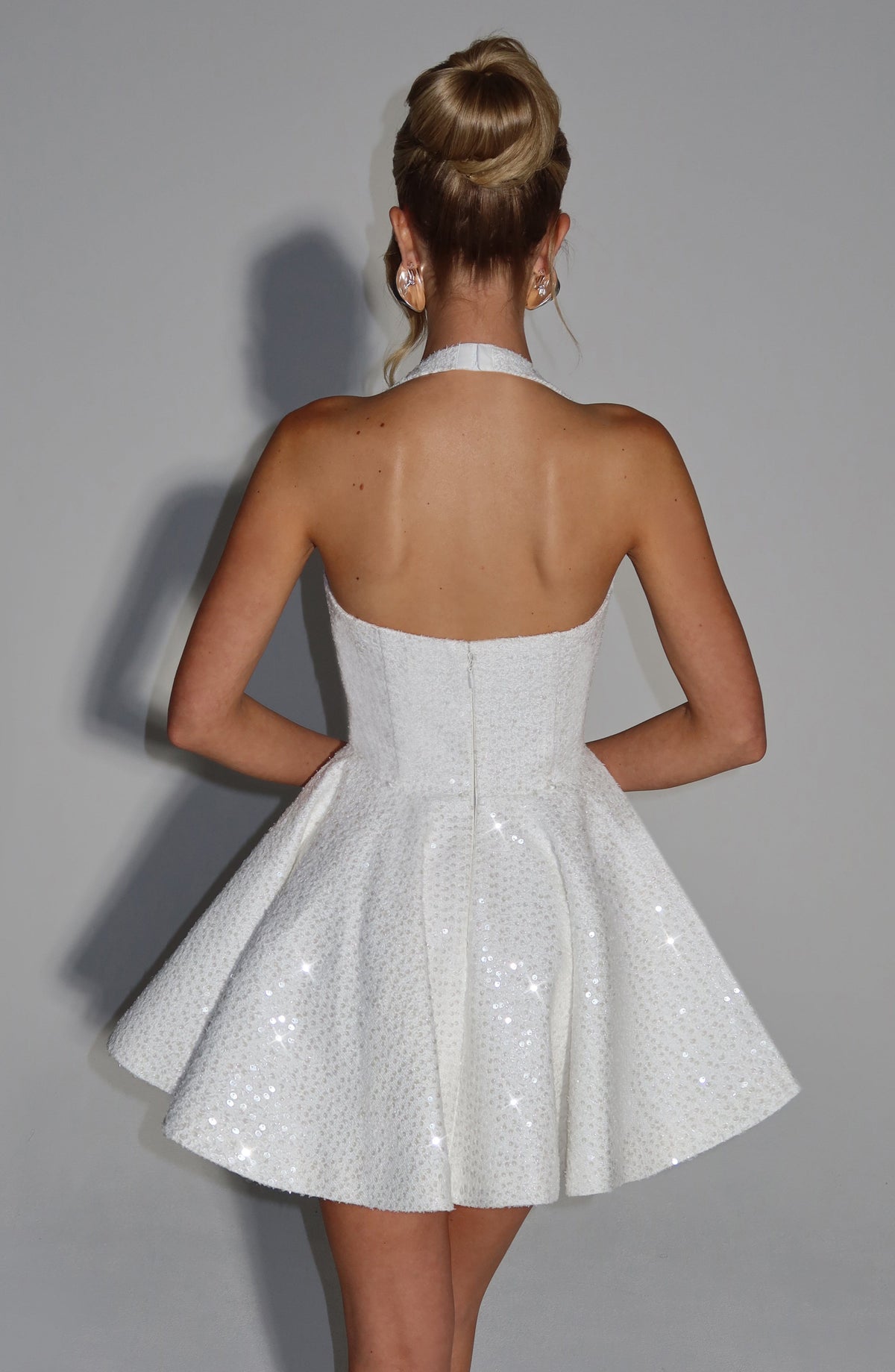 Georgette Mini Elbise - Fildişi