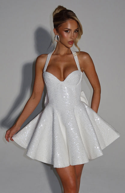 Georgette Mini Elbise - Fildişi