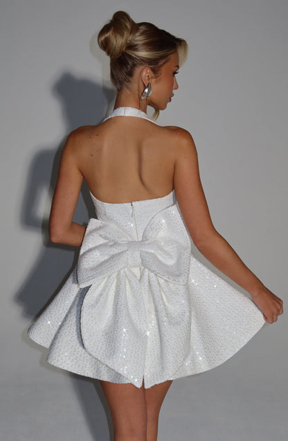 Georgette Mini Elbise - Fildişi
