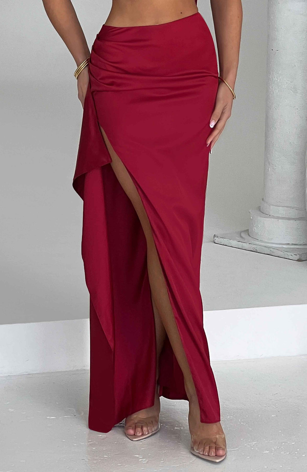Halsey Maxi Etek - Şarap