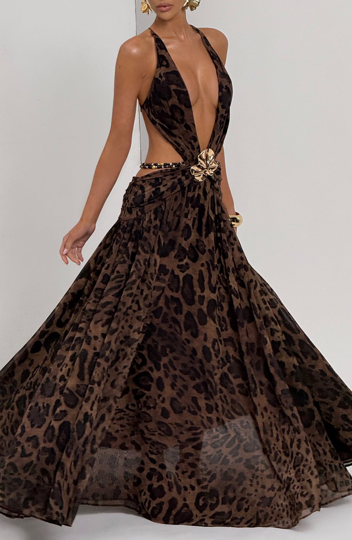 Indianna Maxi Elbise - Leopar Desenli