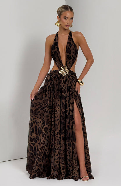 Indianna Maxi Elbise - Leopar Desenli