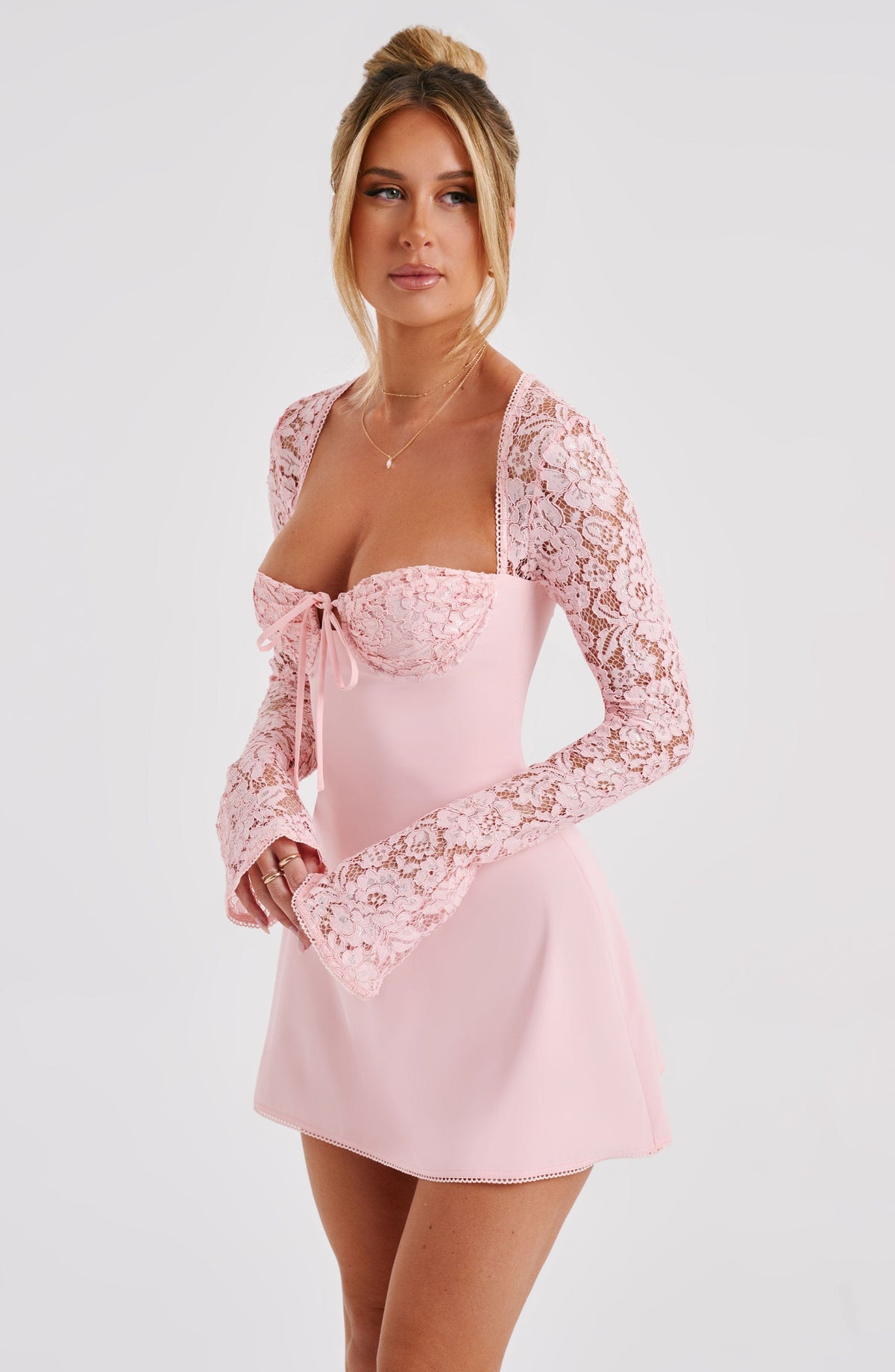 Jacinta Mini Elbise - Pudra