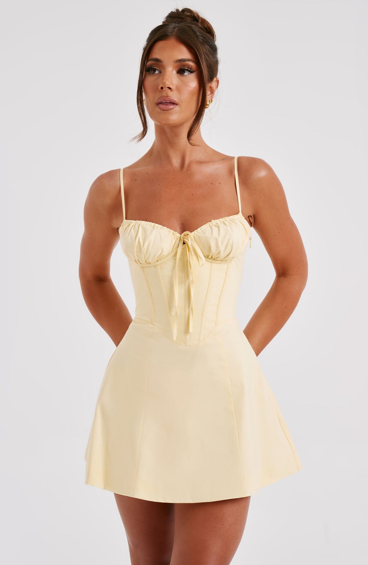 Lacey Mini Elbise - Limon Sarısı
