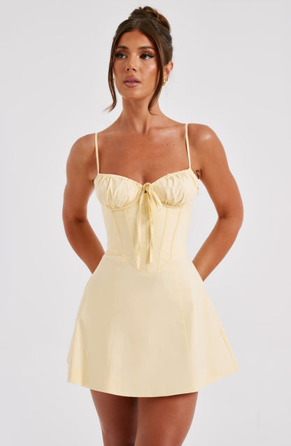 Lacey Mini Elbise - Limon Sarısı