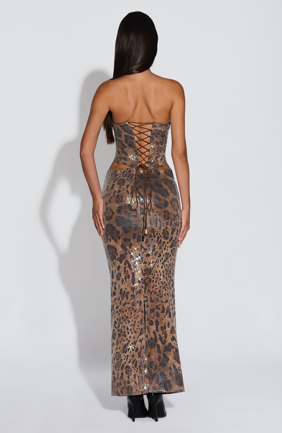 Leola Maxi Etek - Payetli Leopar Deseni