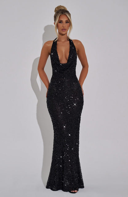Lorena Maxi Elbise - Siyah Astarlı