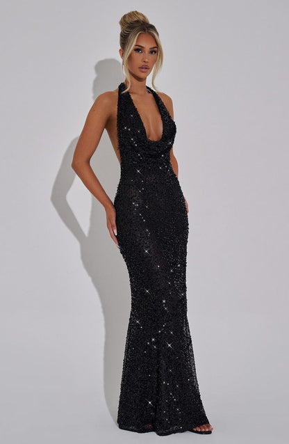 Lorena Maxi Elbise - Siyah Astarlı