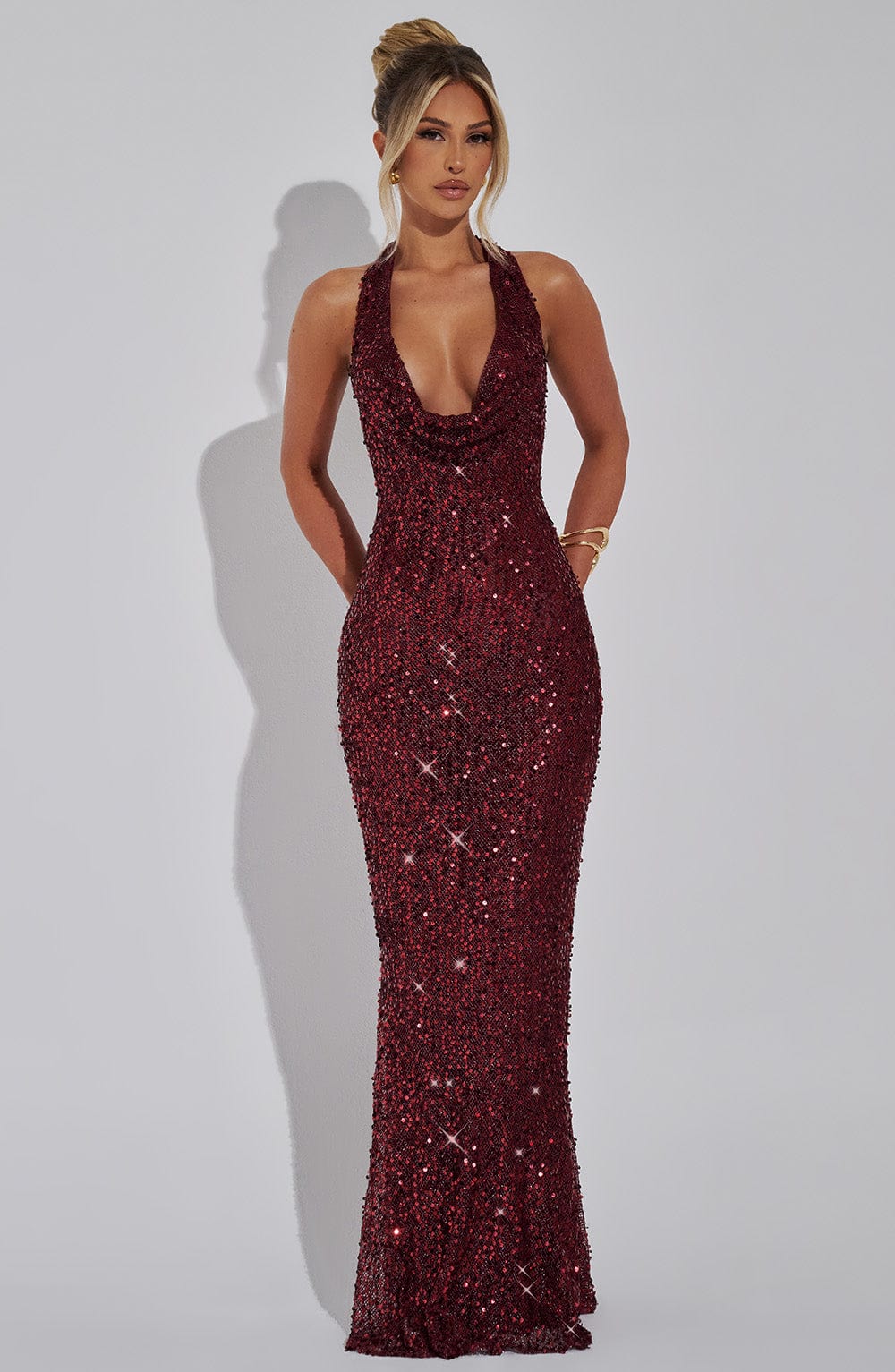 Lorena Maxi Elbise - Şarap Astarlı