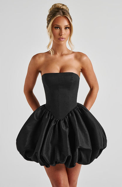 Lotus Mini Elbise - Siyah