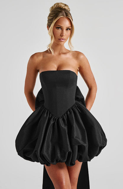 Lotus Mini Elbise - Siyah