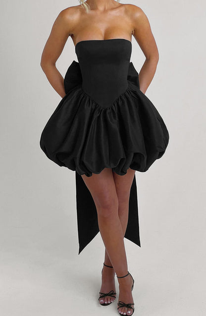 Lotus Mini Elbise - Siyah