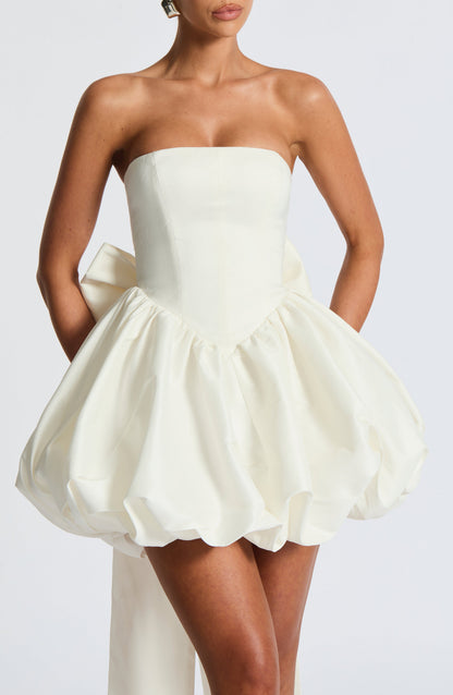 Lotus Mini Elbise - Fildişi