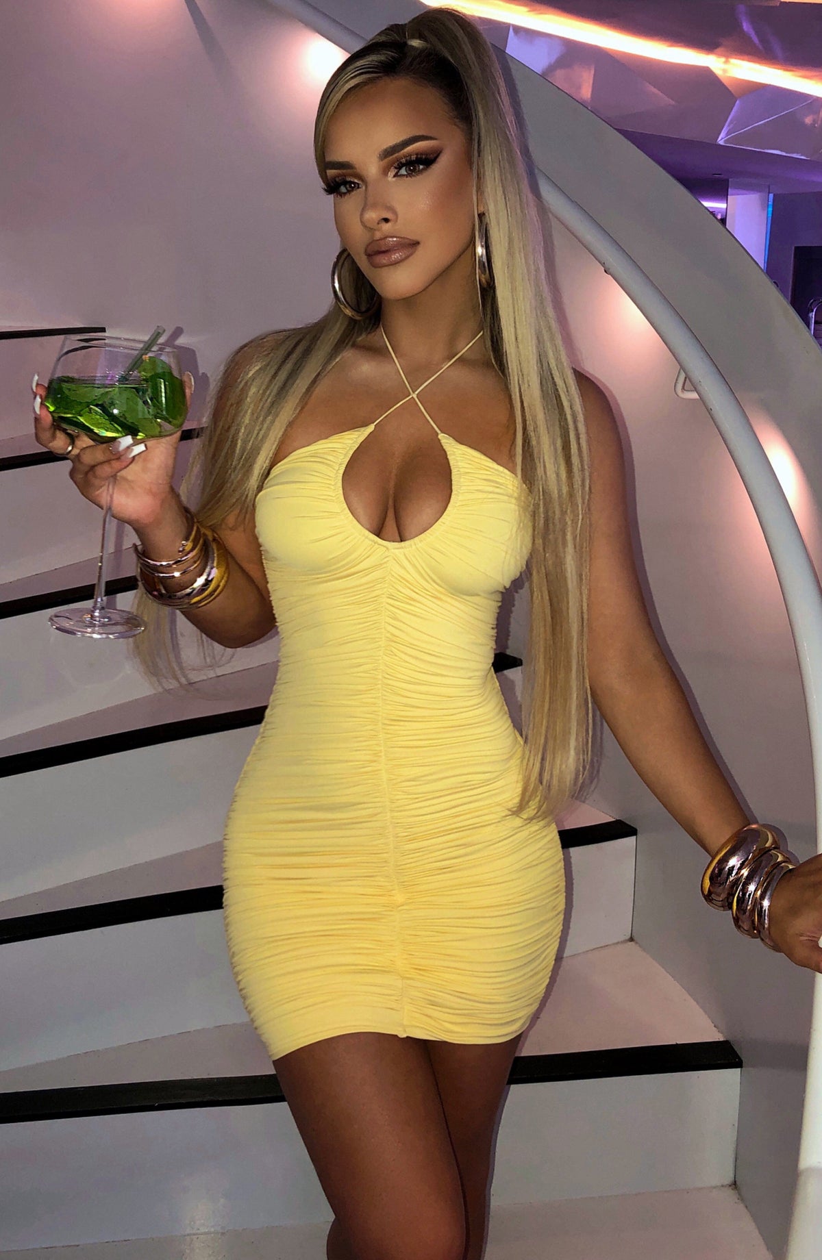 Luci Mini Elbise - Limon Sarısı