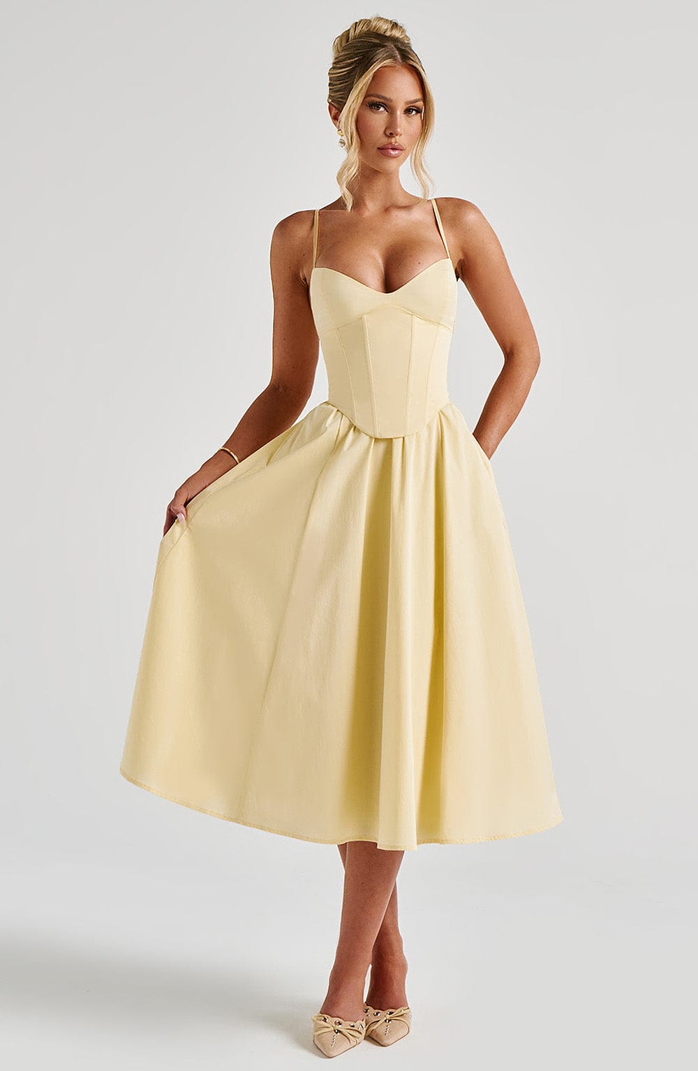 Mariella Midi Elbise - Limon Sarısı