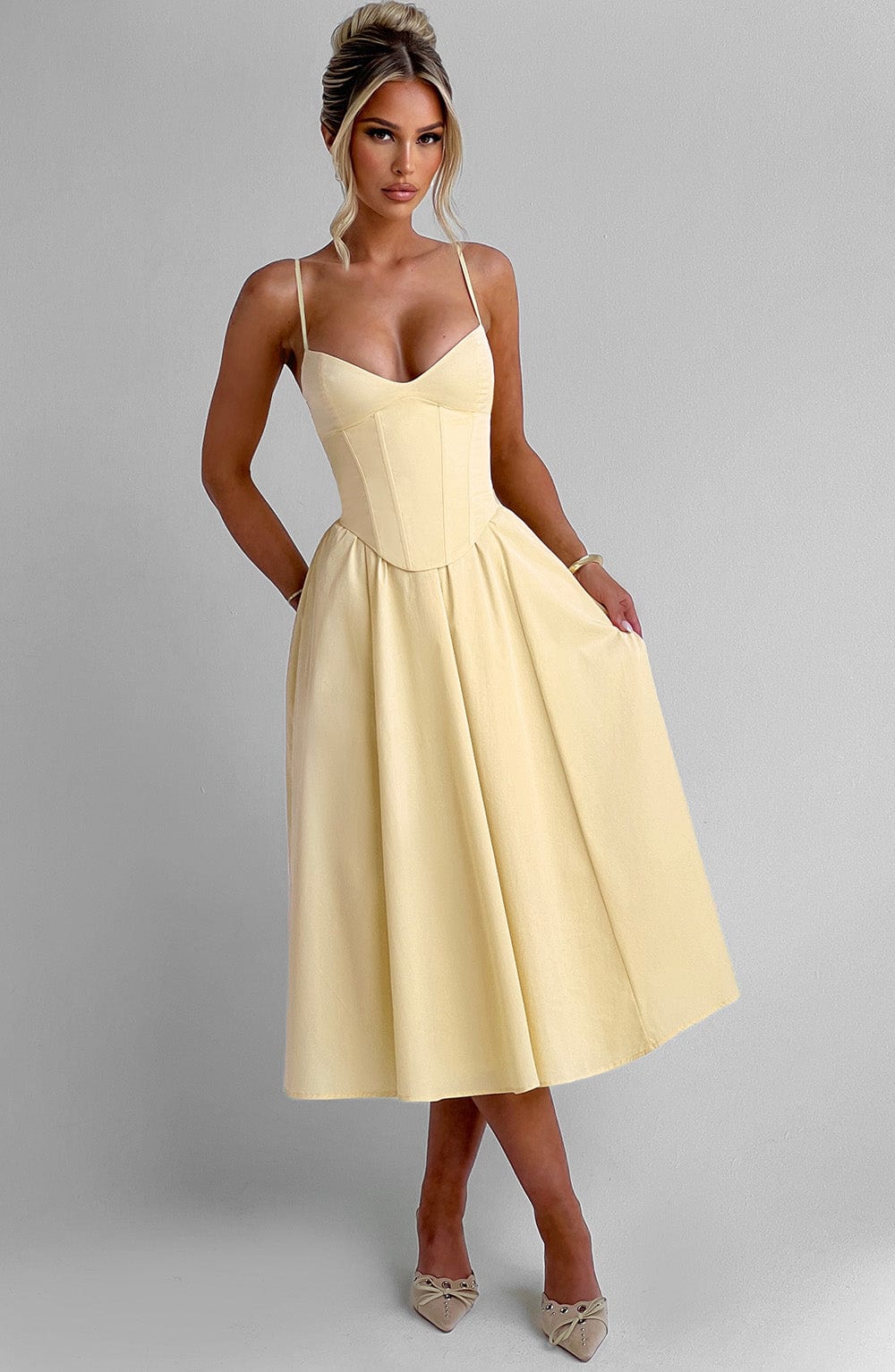 Mariella Midi Elbise - Limon Sarısı