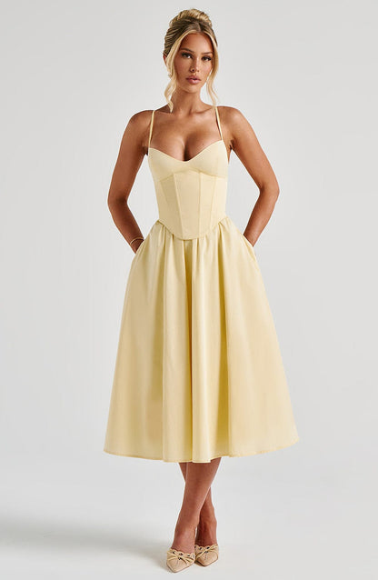 Mariella Midi Elbise - Limon Sarısı