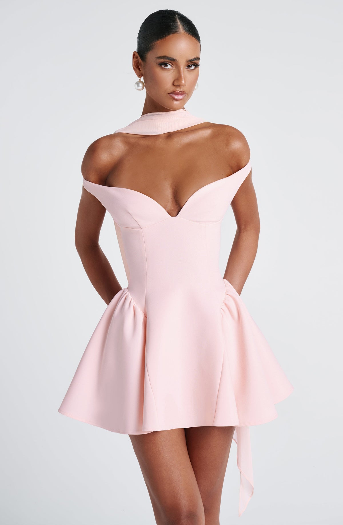 Marla Mini Elbise - Pudra