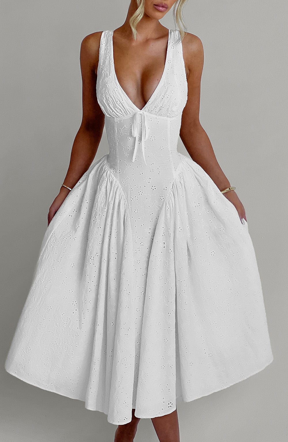 Monroe Midi Elbise - Fildişi