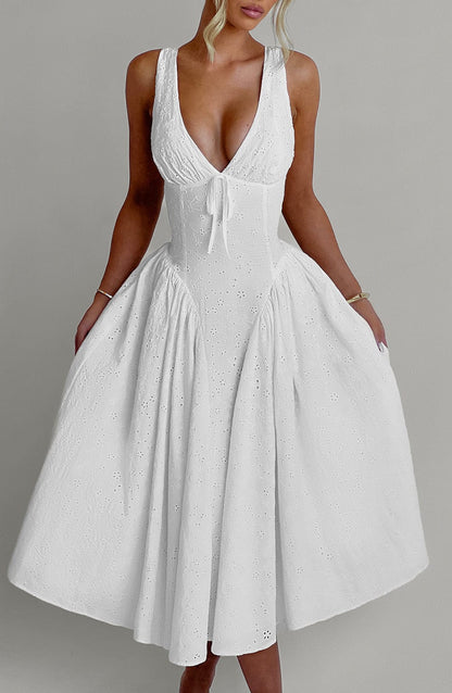 Monroe Midi Elbise - Fildişi