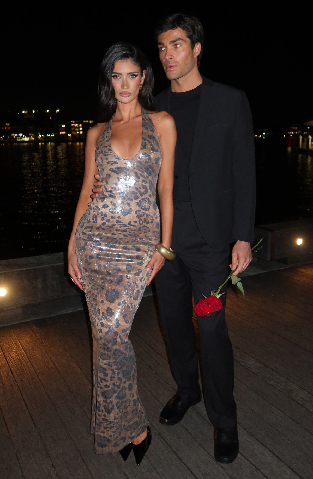 Morena Maxi Elbise - Payetli Leopar Deseni