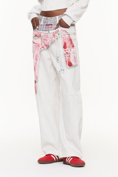 Famke Dekonstrüksiyon Asimetrik Baskı Detaylı Baggy Jean Pantolon