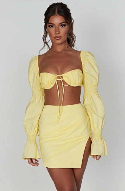 Perla Mini Etek - Limon Sarısı