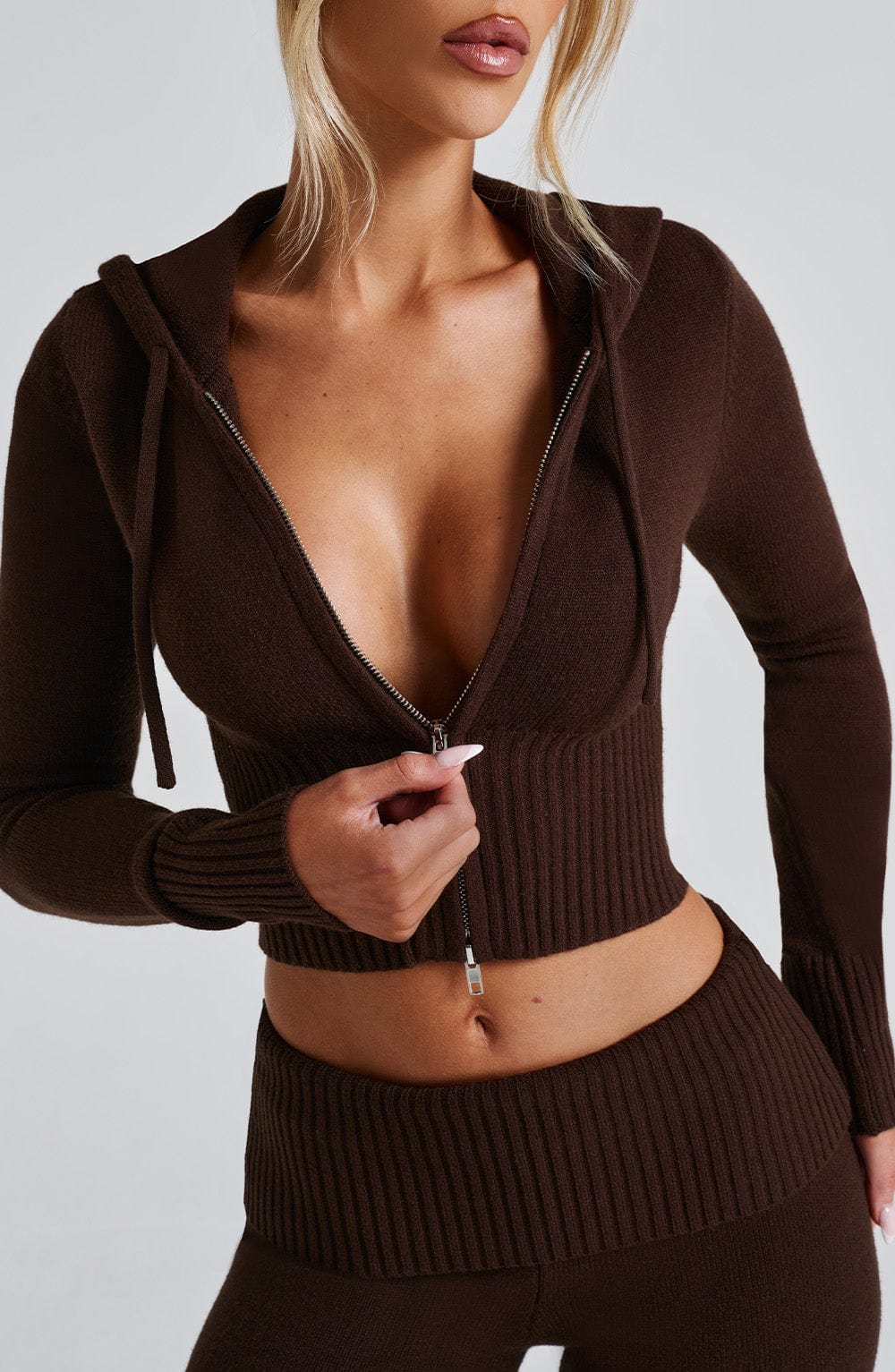 Portia Triko Hoodie - Çikolata Kahvesi