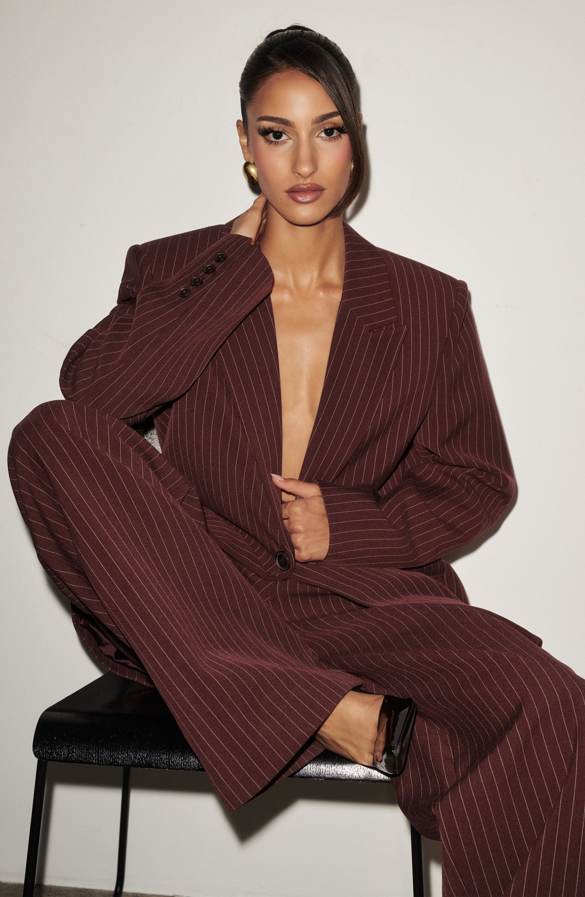 Reece Blazer - Bordo İnce Çizgili