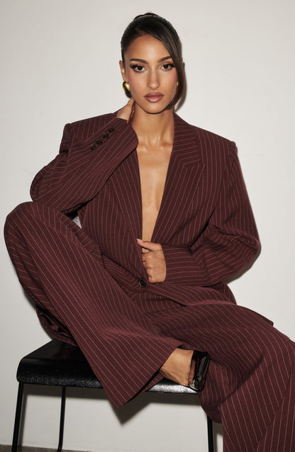 Reece Blazer - Bordo İnce Çizgili