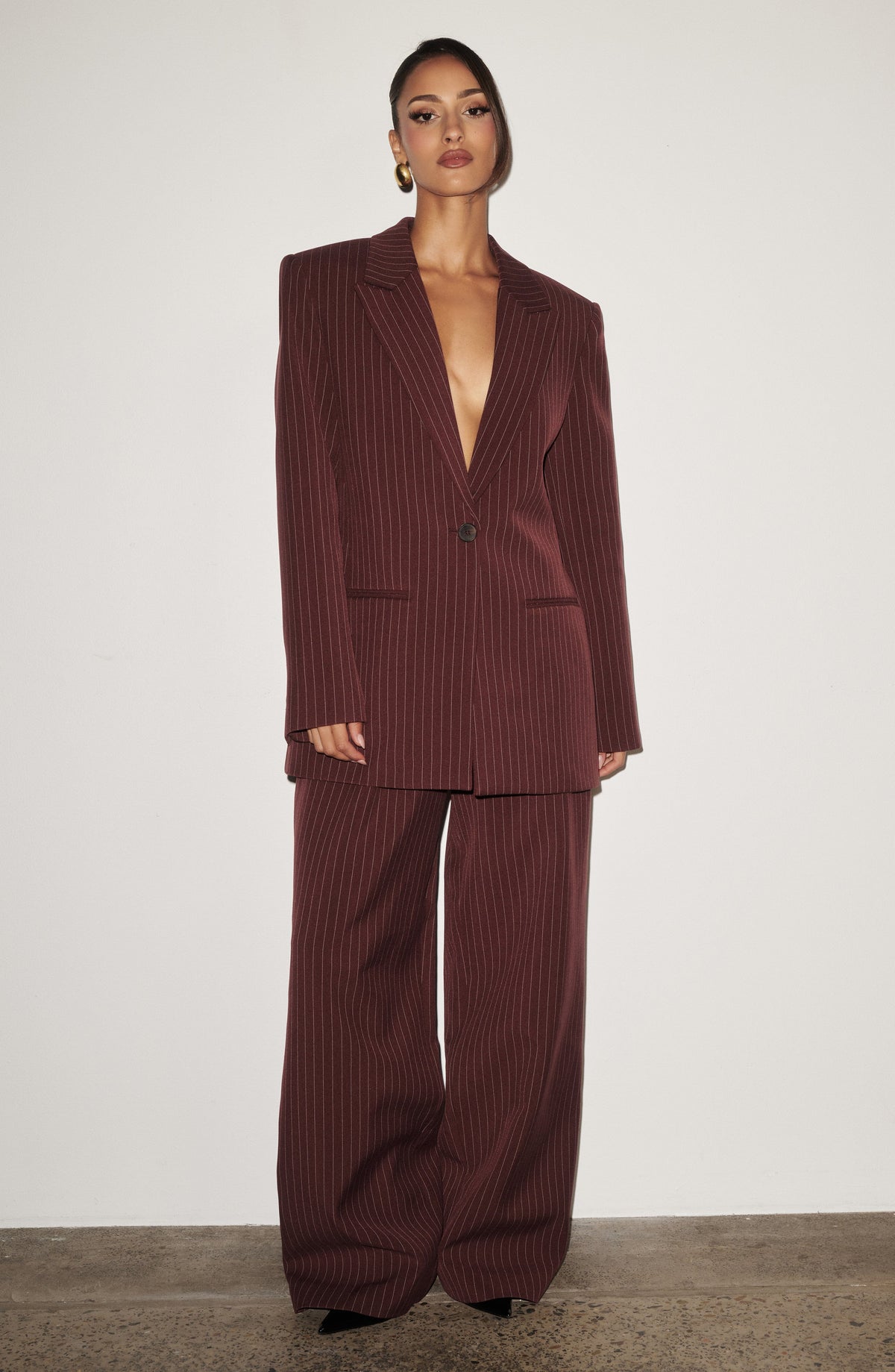 Reece Blazer - Bordo İnce Çizgili