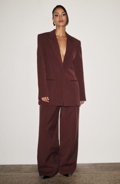 Reece Blazer - Bordo İnce Çizgili