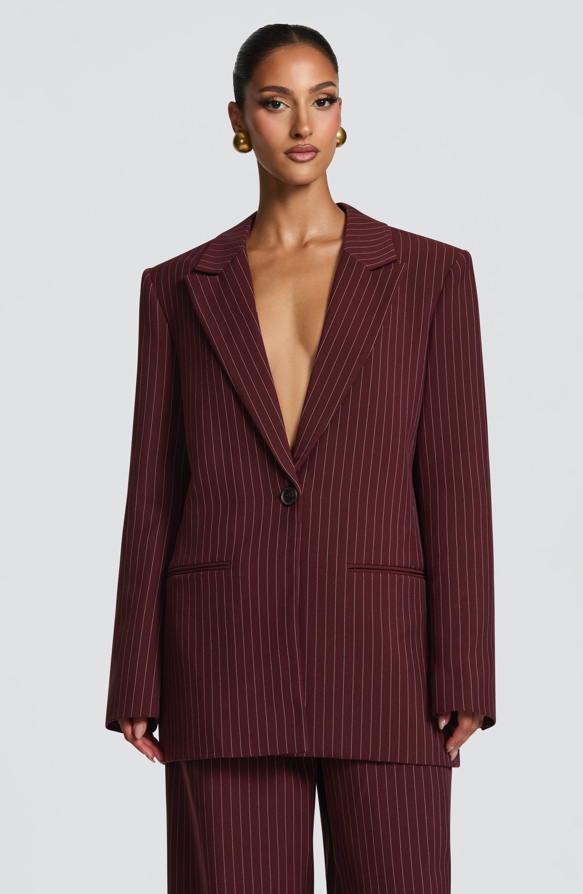 Reece Blazer - Bordo İnce Çizgili
