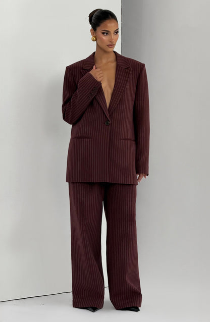Reece Blazer - Bordo İnce Çizgili