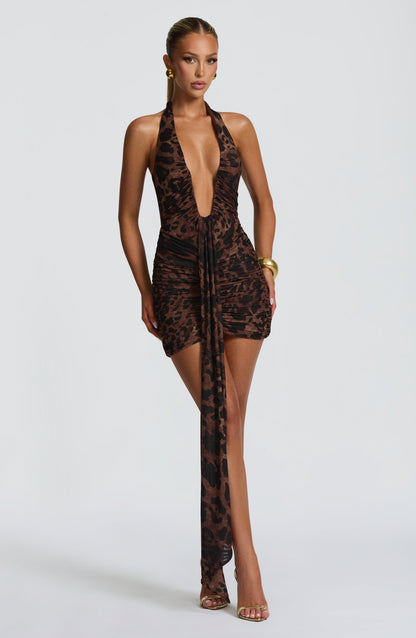 Rosetta Mini Elbise - Leopar Desenli