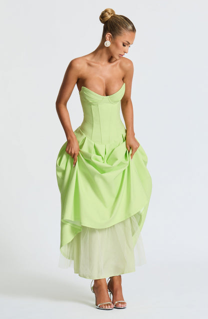 Salma Midi Elbise - Lime Yeşili
