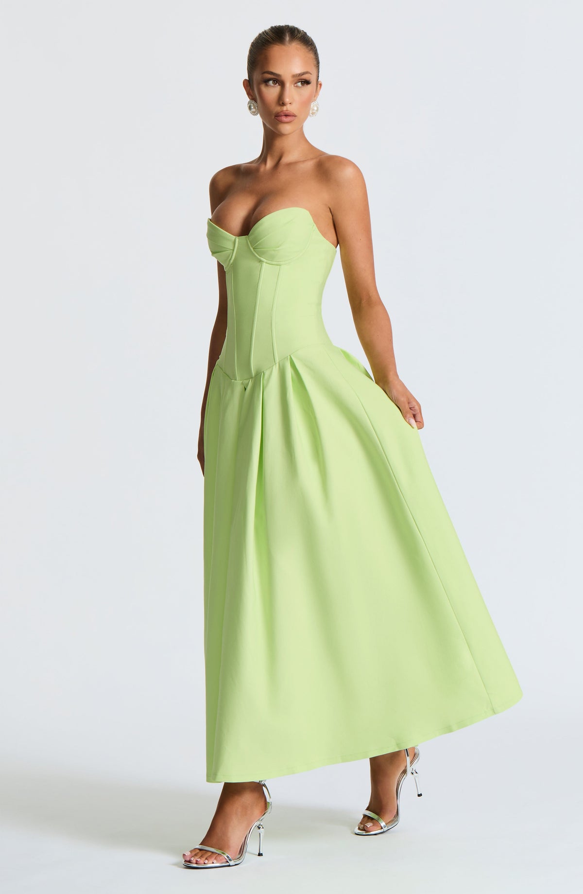 Salma Midi Elbise - Lime Yeşili