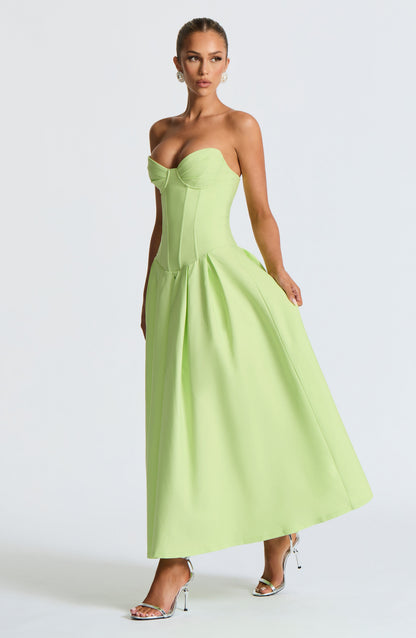 Salma Midi Elbise - Lime Yeşili