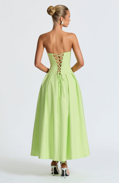 Salma Midi Elbise - Lime Yeşili
