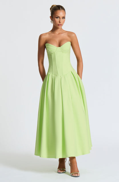 Salma Midi Elbise - Lime Yeşili