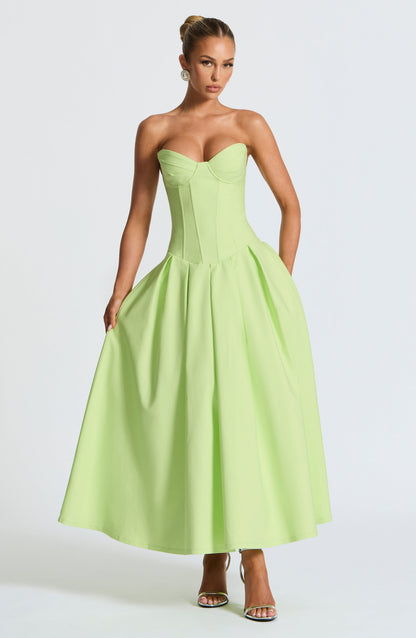 Salma Midi Elbise - Lime Yeşili