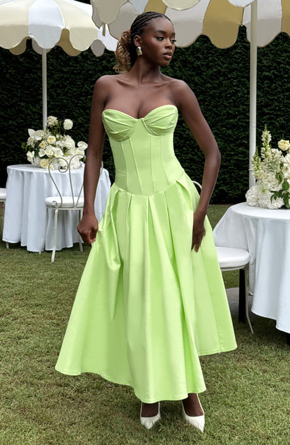 Salma Midi Elbise - Lime Yeşili
