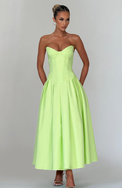 Salma Midi Elbise - Lime Yeşili
