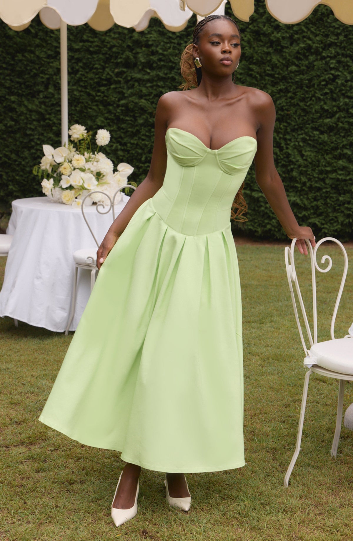Salma Midi Elbise - Lime Yeşili