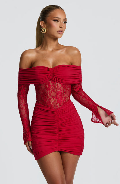 Sauline Mini Elbise - Kırmızı