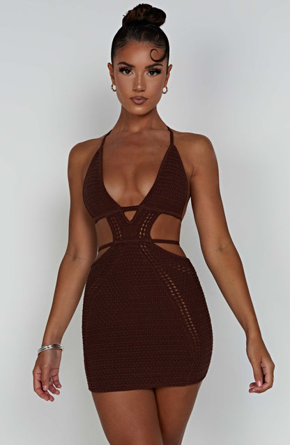 Selena Mini Elbise - Çikolata Kahvesi