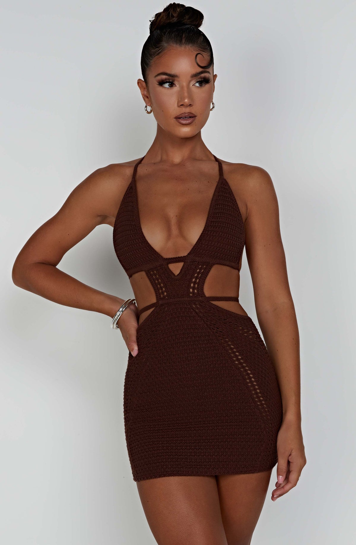 Selena Mini Elbise - Çikolata Kahvesi