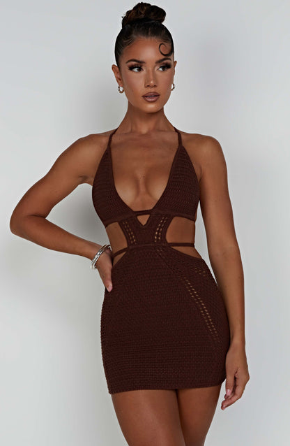 Selena Mini Elbise - Çikolata Kahvesi