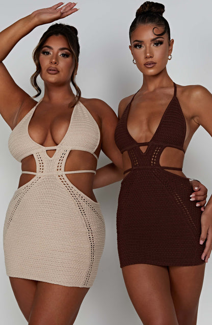 Selena Mini Elbise - Çikolata Kahvesi