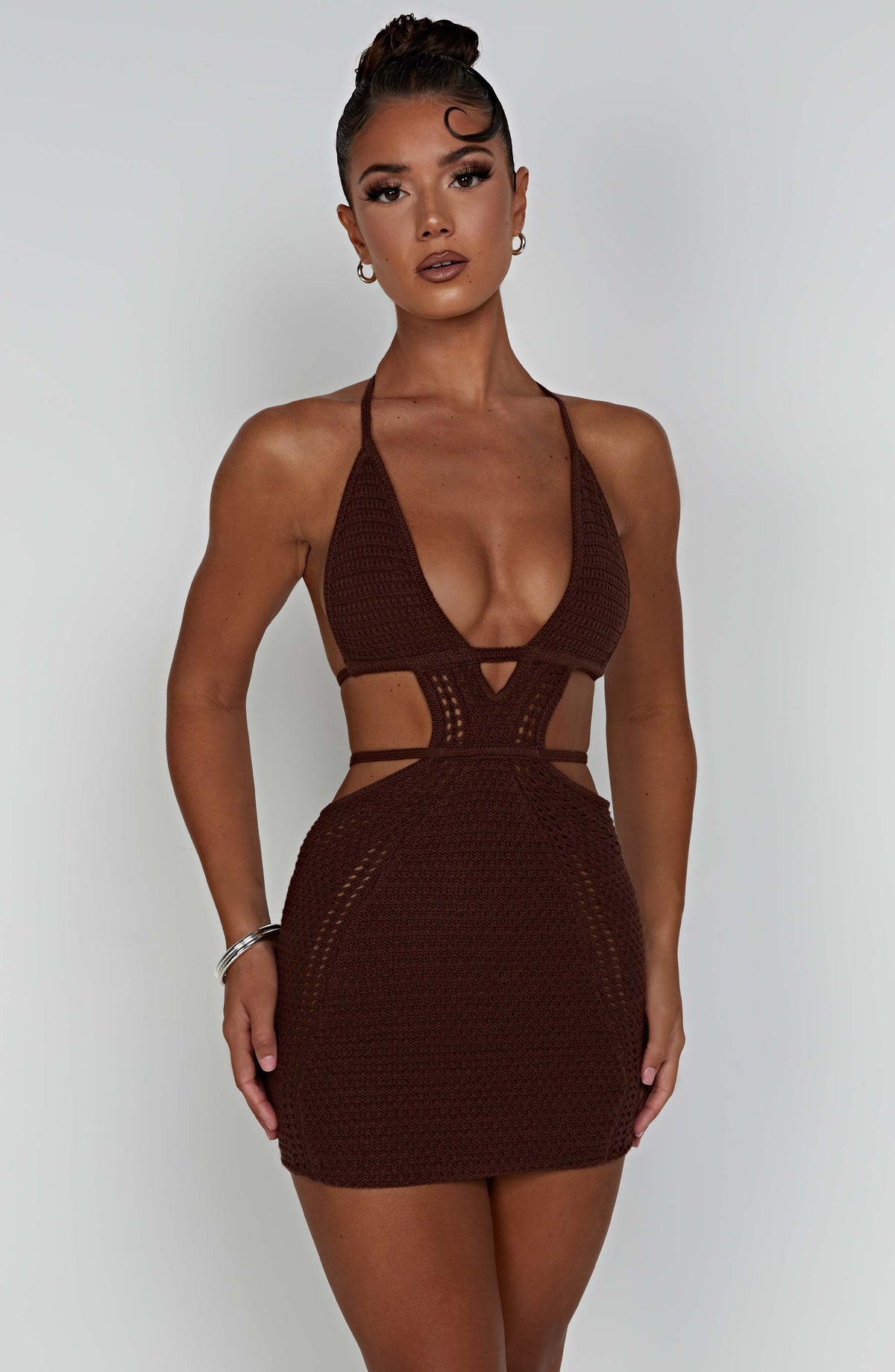 Selena Mini Elbise - Çikolata Kahvesi